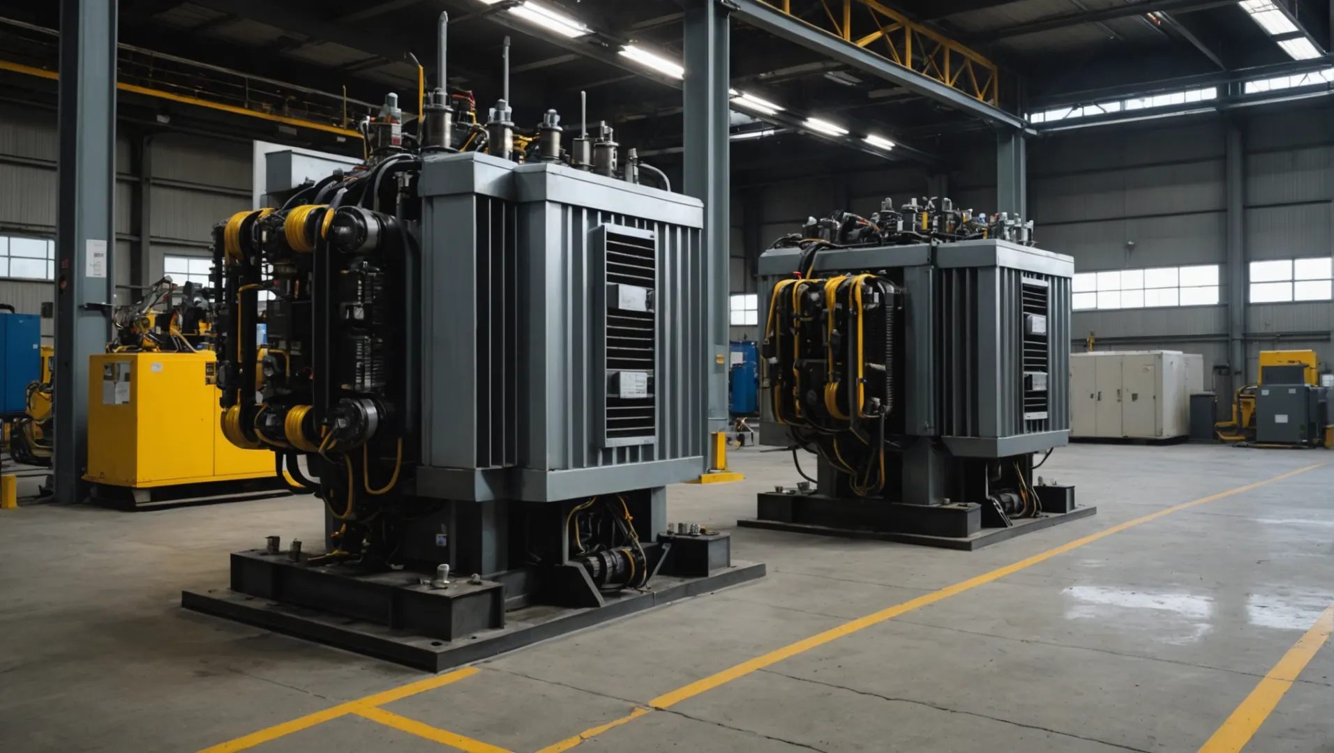 Oil immersed and dry type transformers in an industrial setting